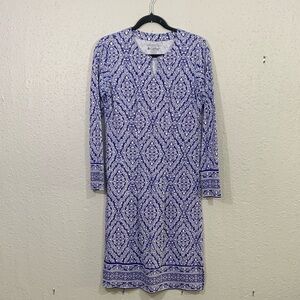 Coolibar UPF 50+ Tunic Dress Navy Blue & White Oceanside Dress size XS